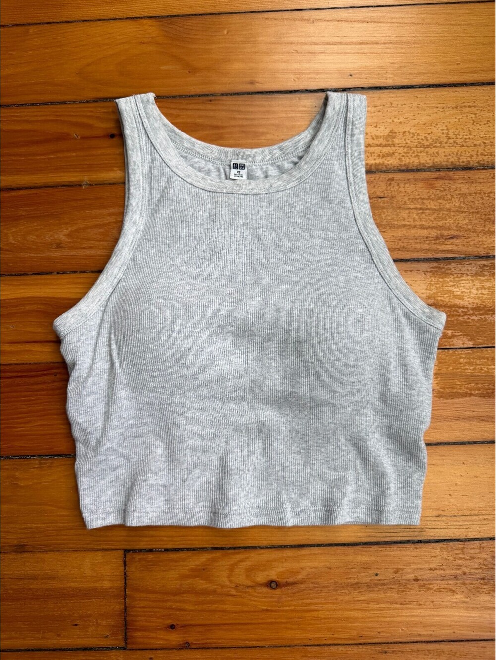 Uniqlo Gray Crop Top Built In Bra Ribbed Tank XS